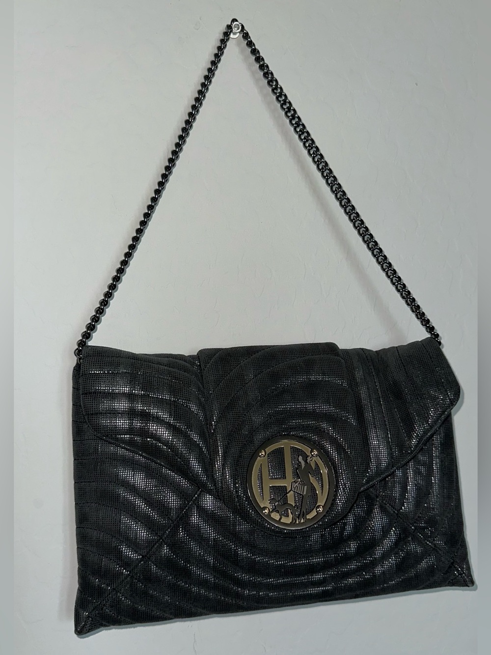 RARE Henri Bendel No. 7 Metallic Quilted Shoulder Bag/Clutch - GIRL WALKING DOG - Picture 8 of 9